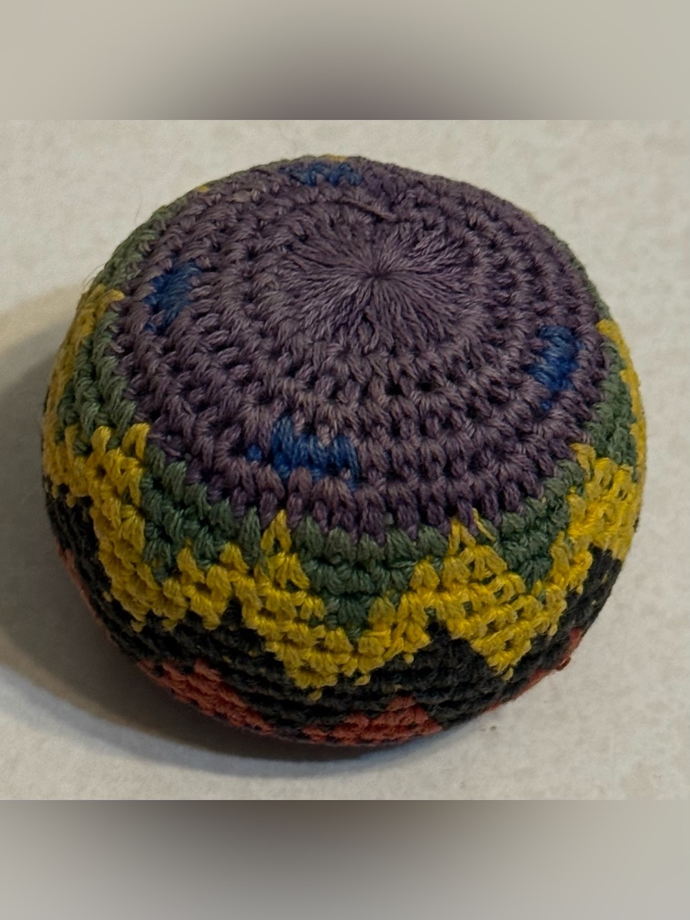 Multicolor Crochet Hacky Sack - Purple, Yellow, Green